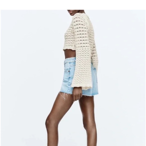 Zara Cream Open Knit Cropped Cardigan- S - Picture 4 of 14